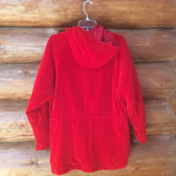 Esprit Red Vintage Velvet Hooded Full Zip Mid-length Jacket Size Medium* - Picture 2 of 7